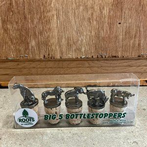 5 ROOTS Metal Safari Animal Bottle Stopper set Made in Africa